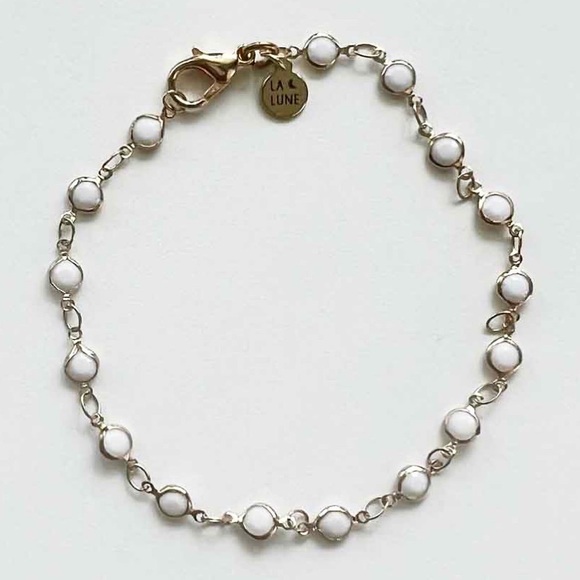 Upcycled La Lune 14k gold plated white enameled bracelet - Picture 1 of 5